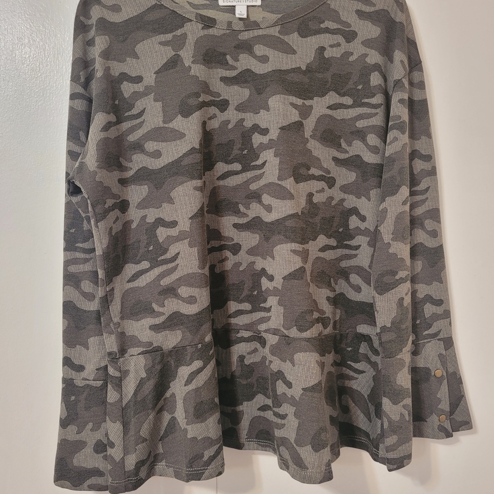 Signature Studio Camouflage Bell Sleeve Top